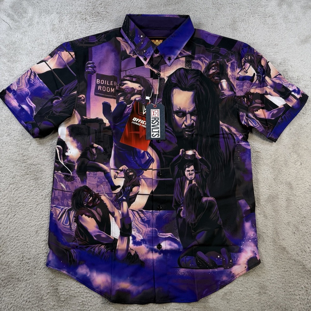 RSVLTS WWE Shirt Men Medium Purple Undertaker Boiler Room Brawl Kunuflex Stretch